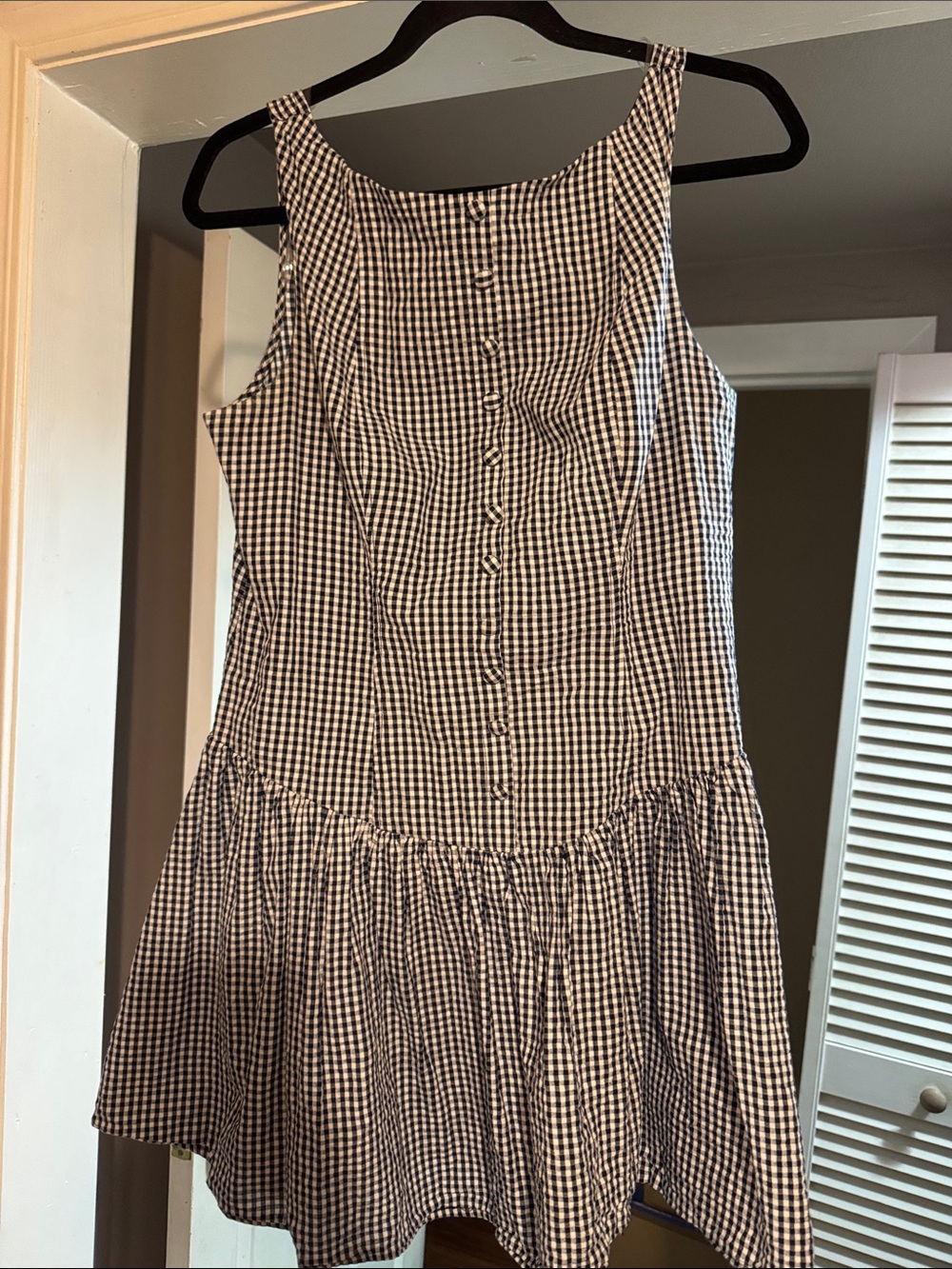 Target Wild Fable Navy and White Gingham Sleeveless Button-Front Dress